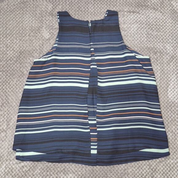 Ann Taylor Sleeveless Blouse Women Medium Tank Blue Striped Office Chic Business - Picture 2 of 7